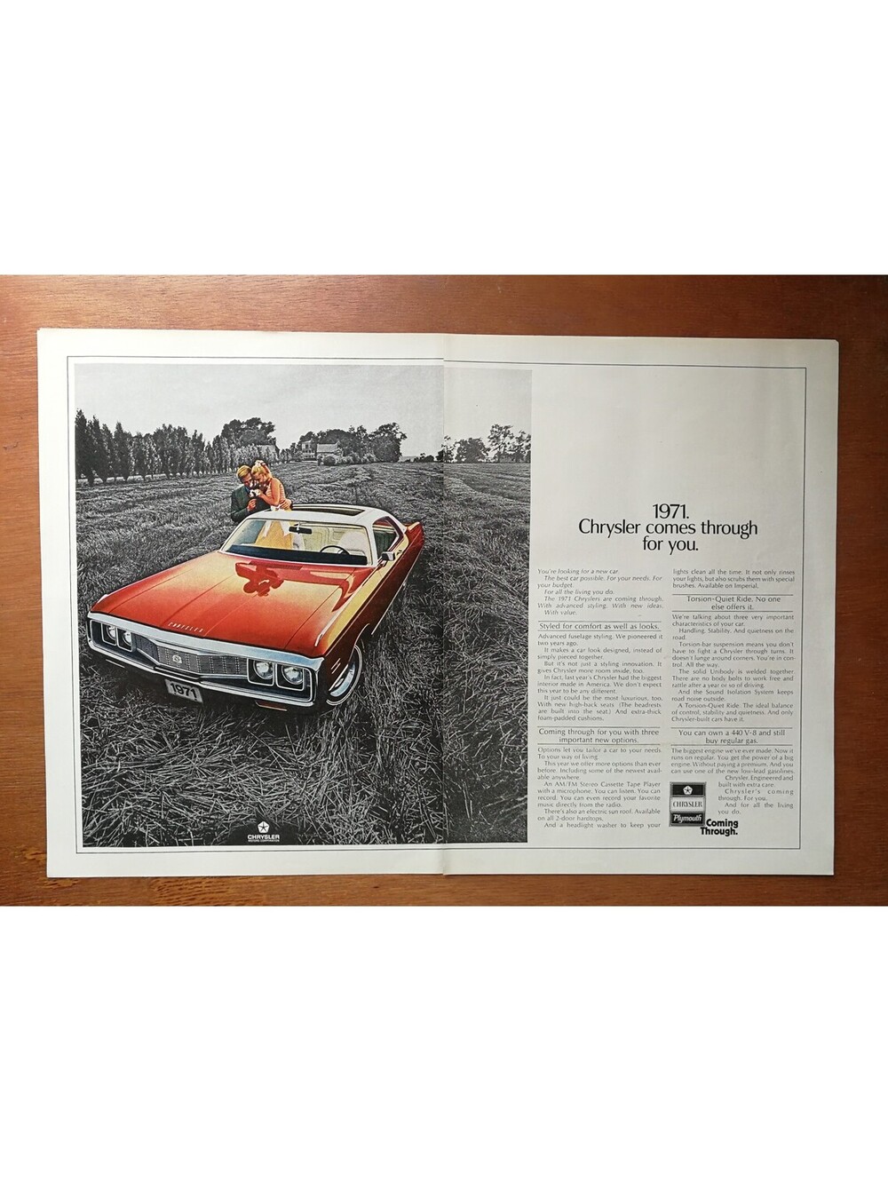 Vintage 1971 Chrysler Convertible Car 2 Page Ad